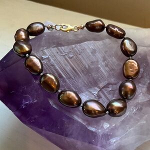 Lustrous Handmade Chocolate Brown Pearl & 14k Gold Filled Bracelet
